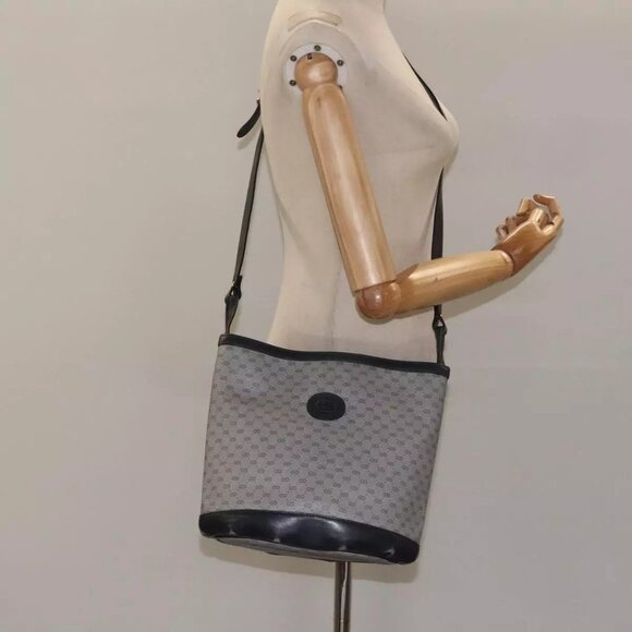 GUCCI Micro GG Supreme Shoulder Bag PVC Navy Gold Auth - Picture 1 of 16